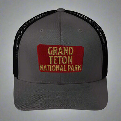 Grand Teton National Park Sign Embroidered Trucker Hat - MENLL