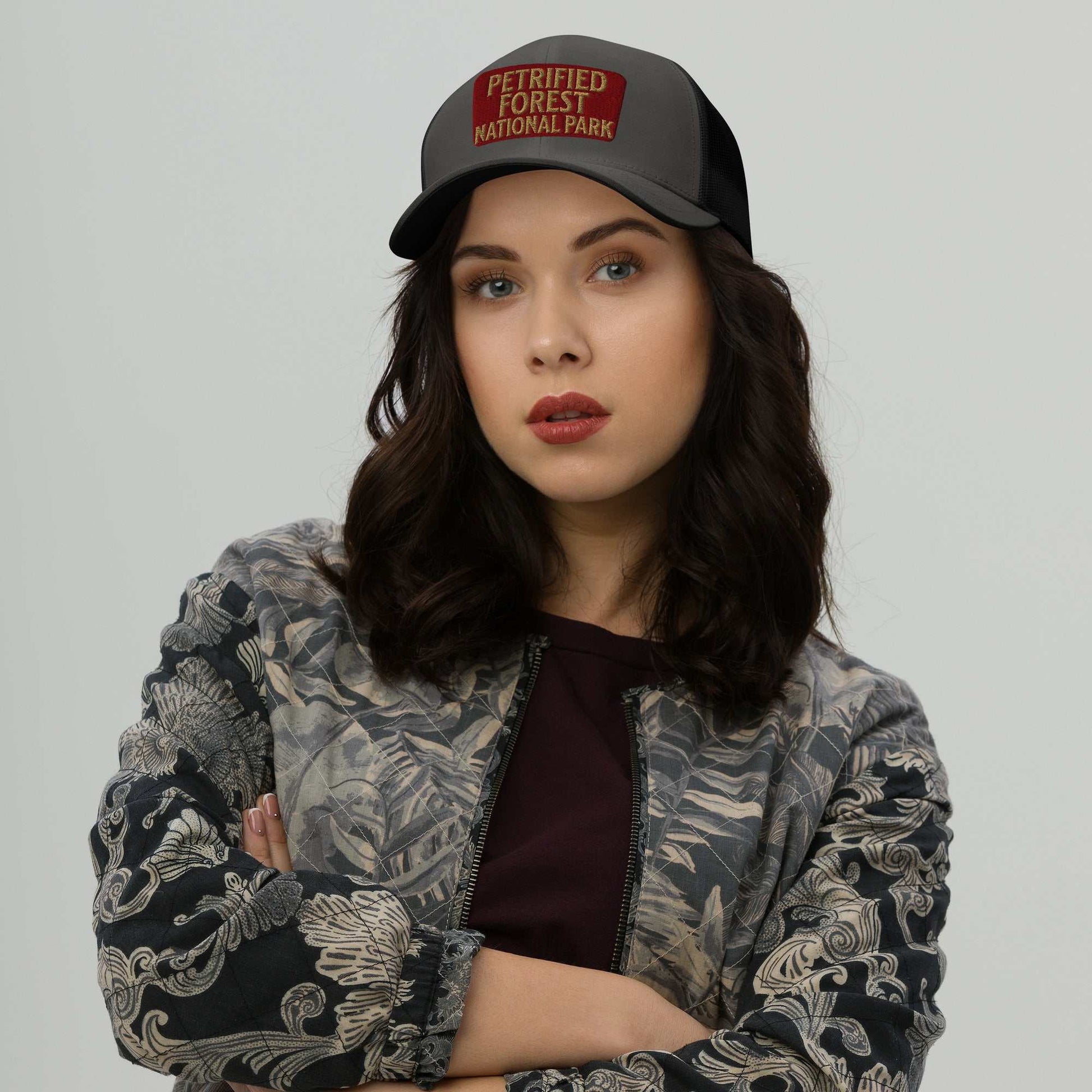 Petrified Forest National Park Sign Embroidered Trucker Hat - MENLL