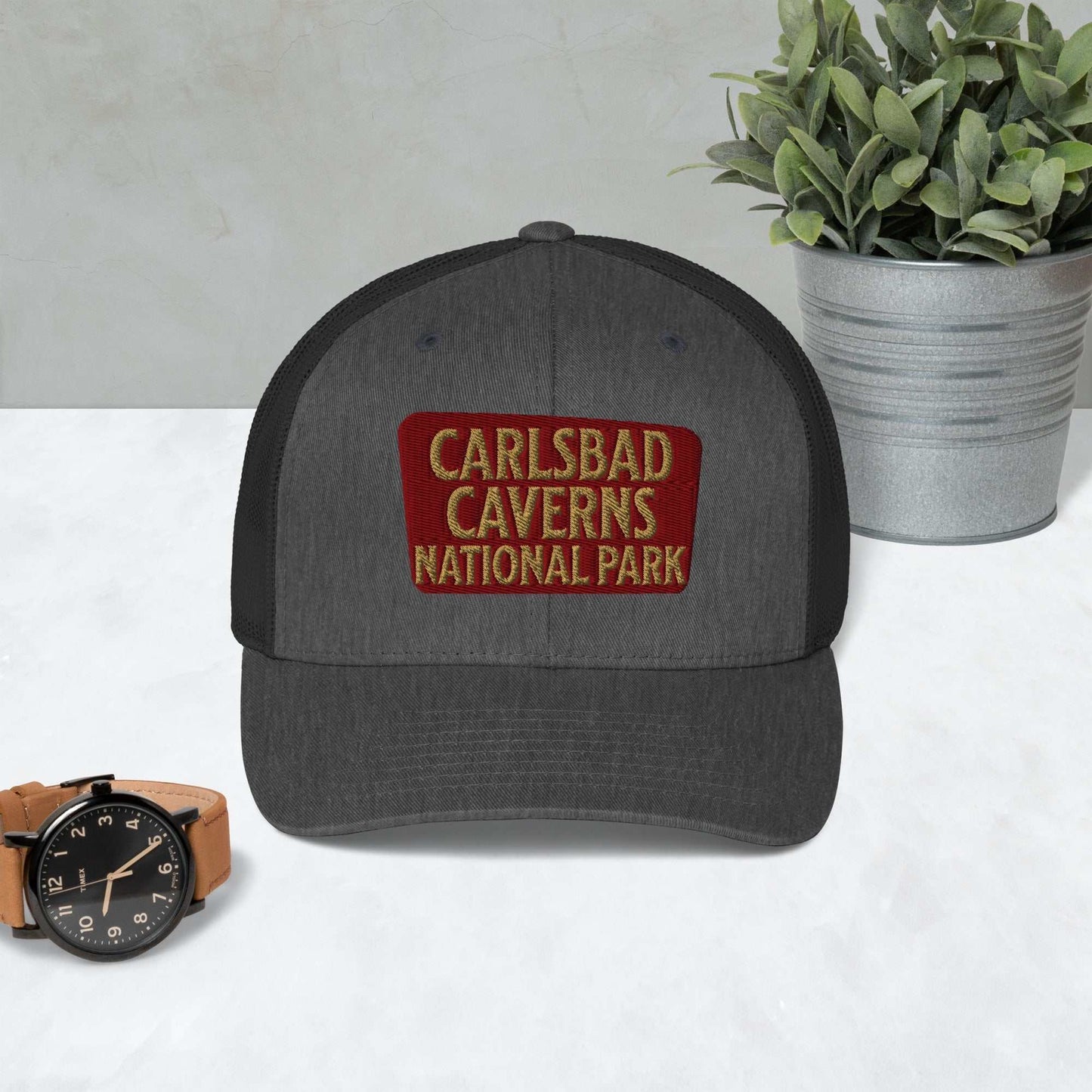 Carlsbad Caverns National Park Sign Embroidered Trucker Hat - MENLL