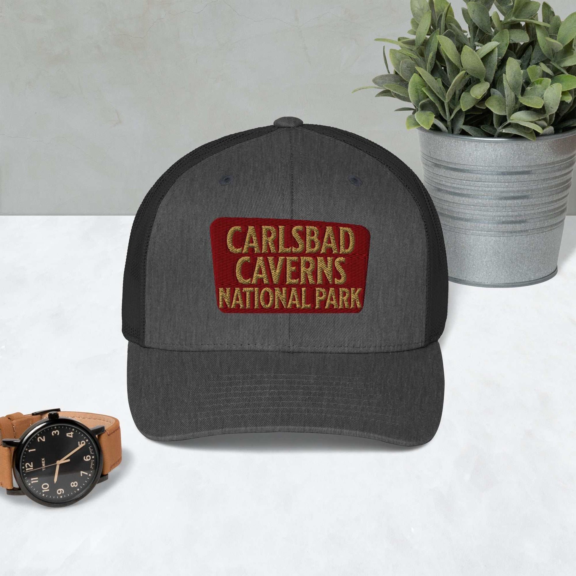 Carlsbad Caverns National Park Sign Embroidered Trucker Hat - MENLL