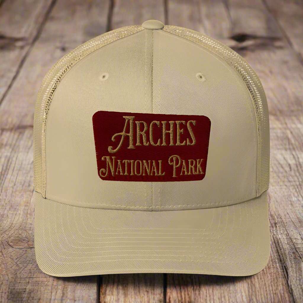 Arches Embroidered National Park Sign Trucker Hat - MENLL