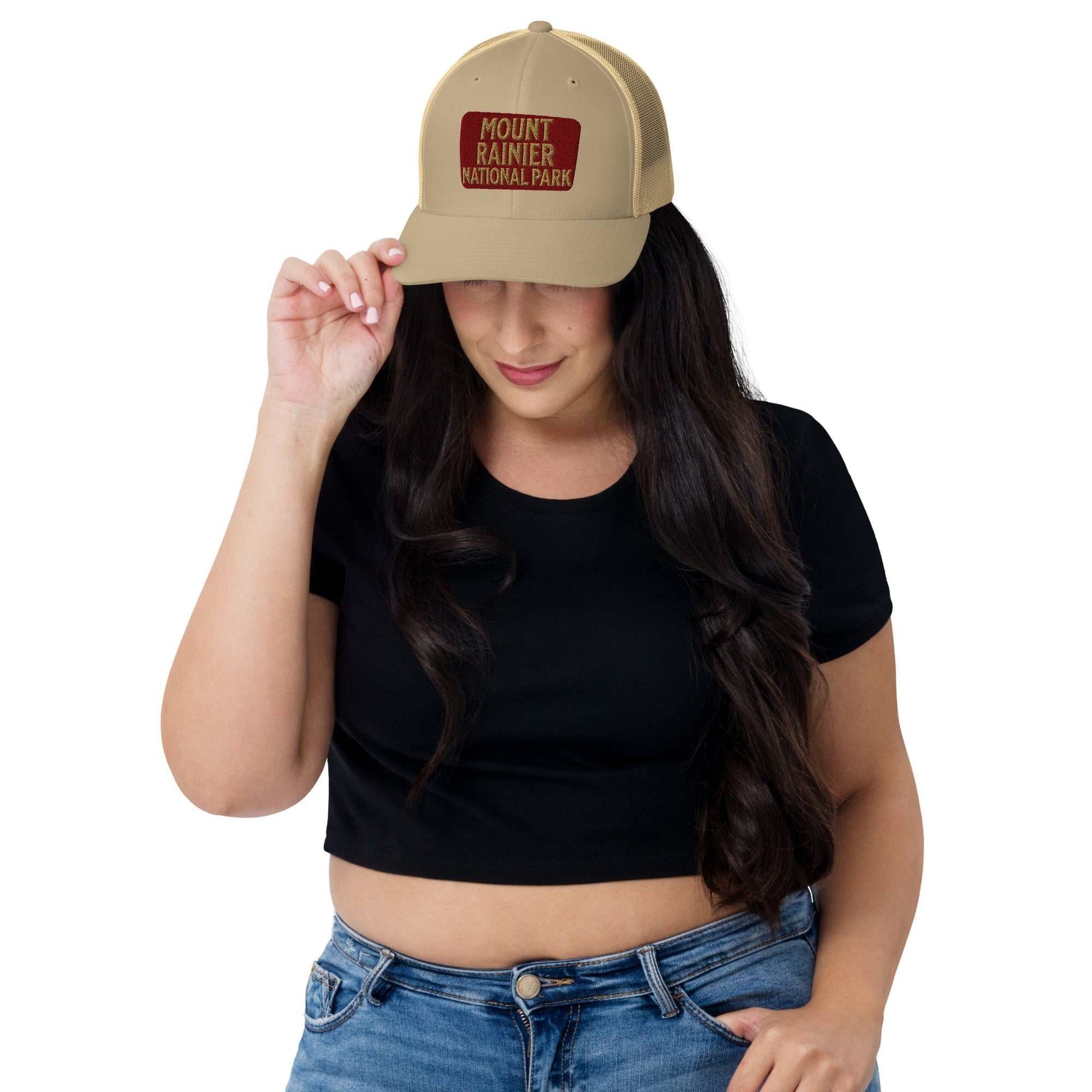 Mount Rainier National Park Sign Embroidered Trucker Hat - MENLL