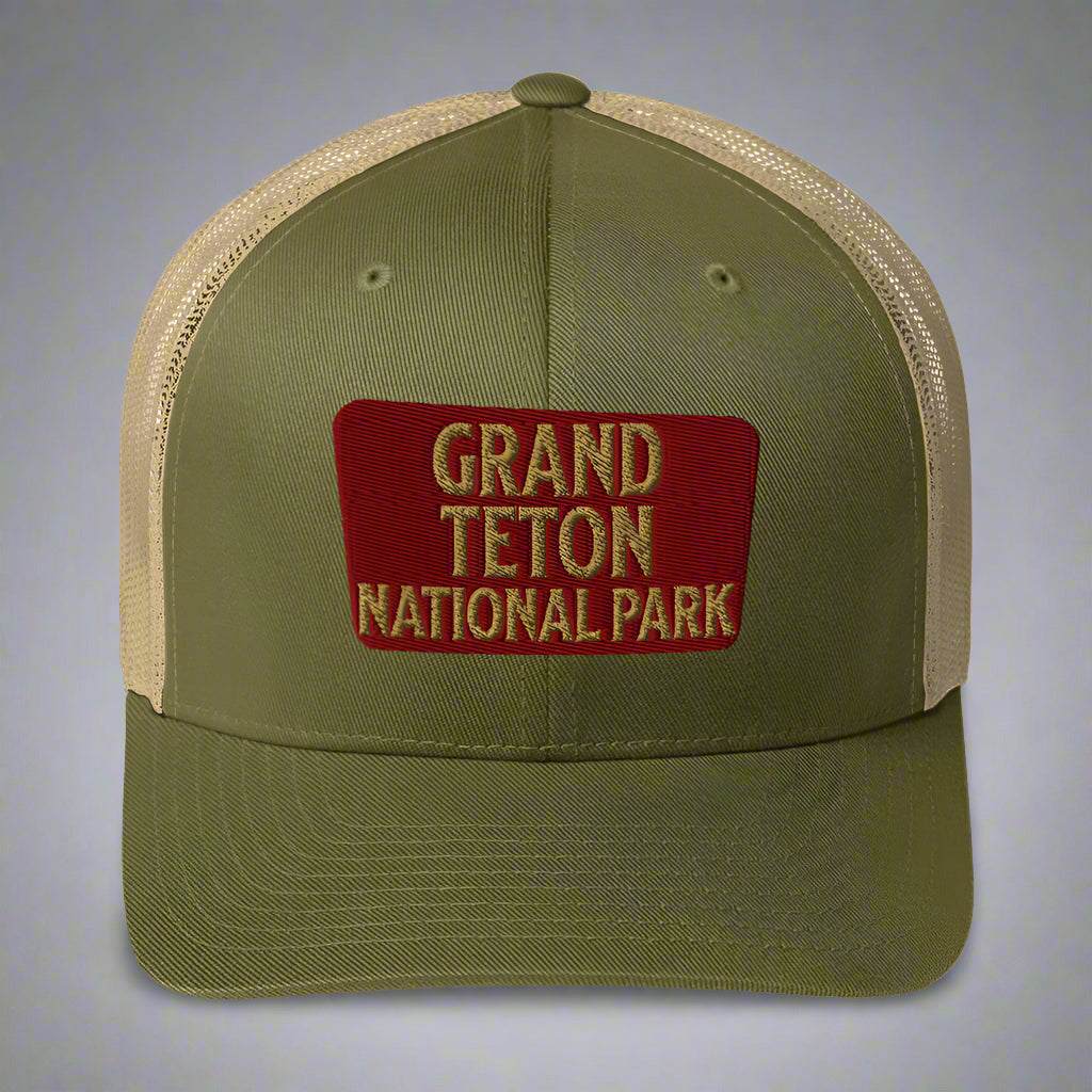 Grand Teton National Park Sign Embroidered Trucker Hat - MENLL