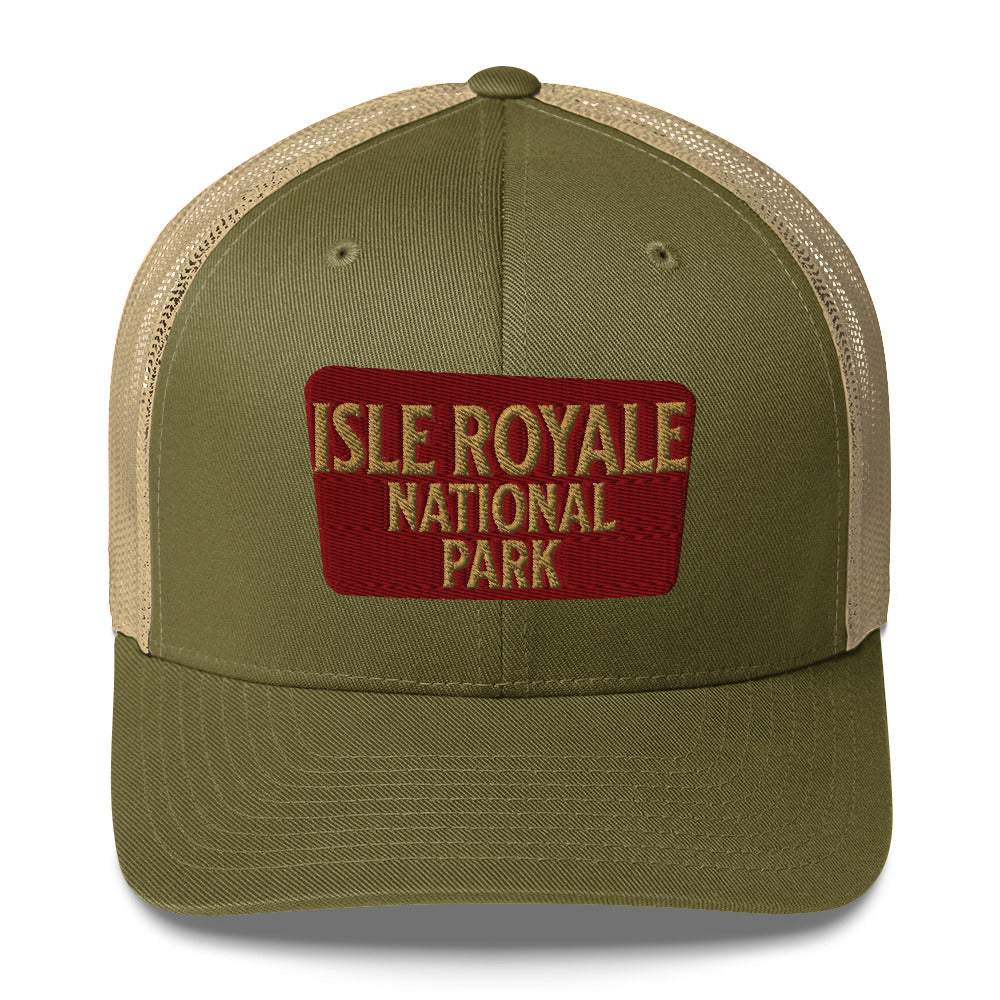 Isle Royale National Park Sign Embroidered Trucker Hat - MENLL