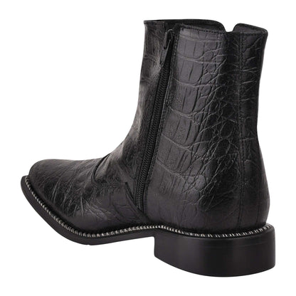 SANDRA Leather Ankle Length Side Zip Up Boots - MENLL