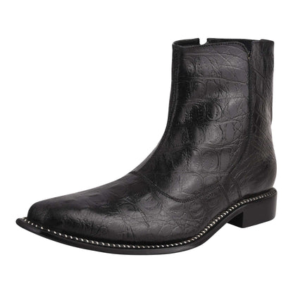 SANDRA Leather Ankle Length Side Zip Up Boots with Croco Hornback print design.