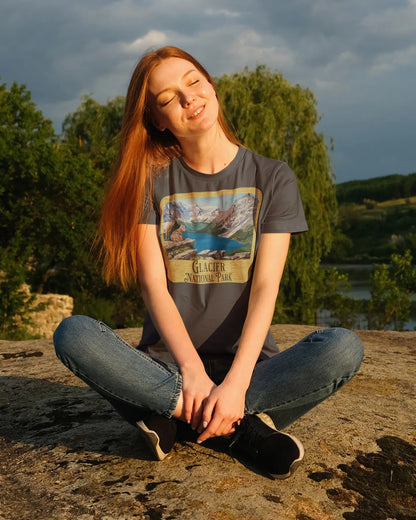 Glacier National Park Unisex Fit Short Sleeve T-Shirt Wood Sign Park Service Apparel