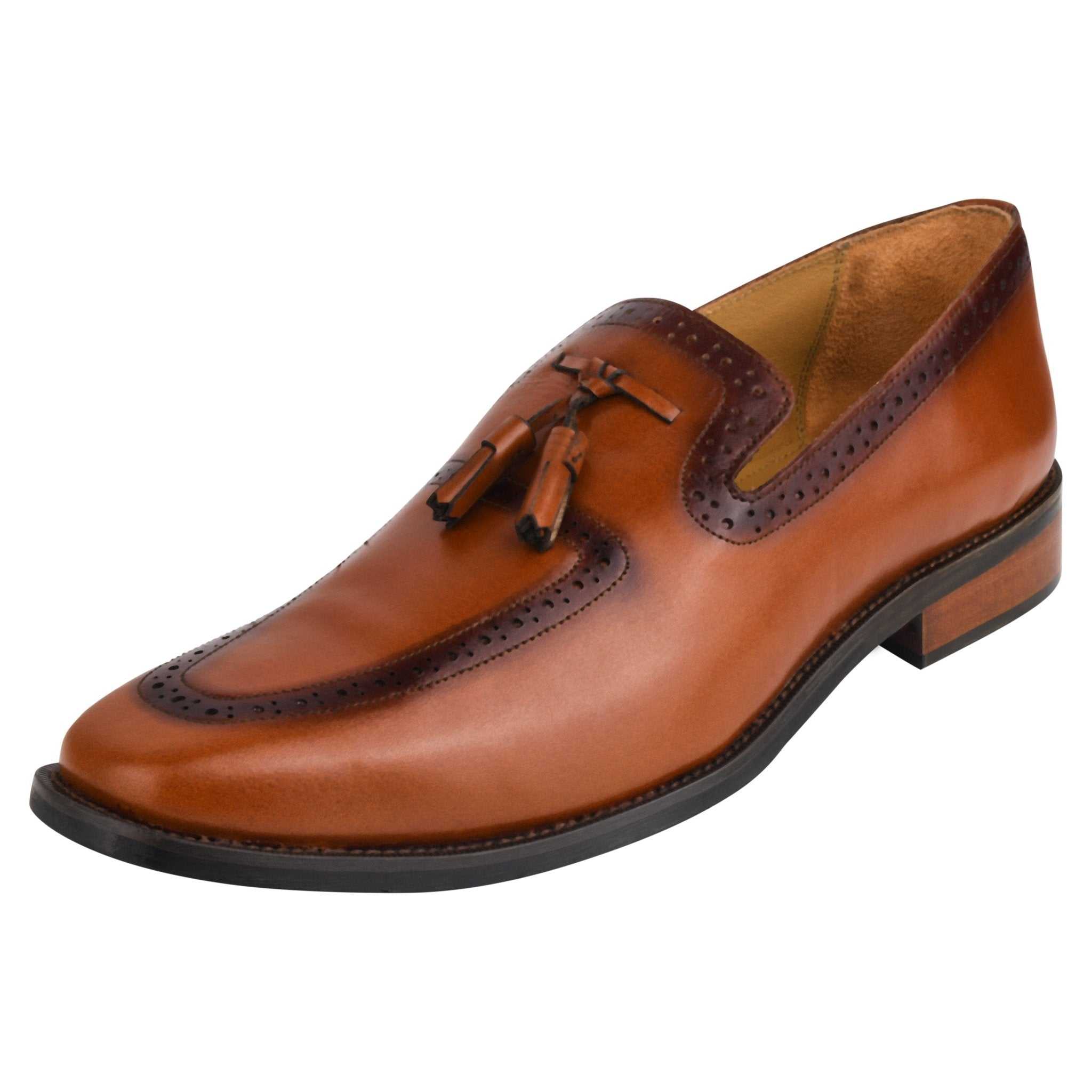 Men's tassel loafer leather shoe with rubber sole and premium handmade brown leather, perfect for casual and party wear.