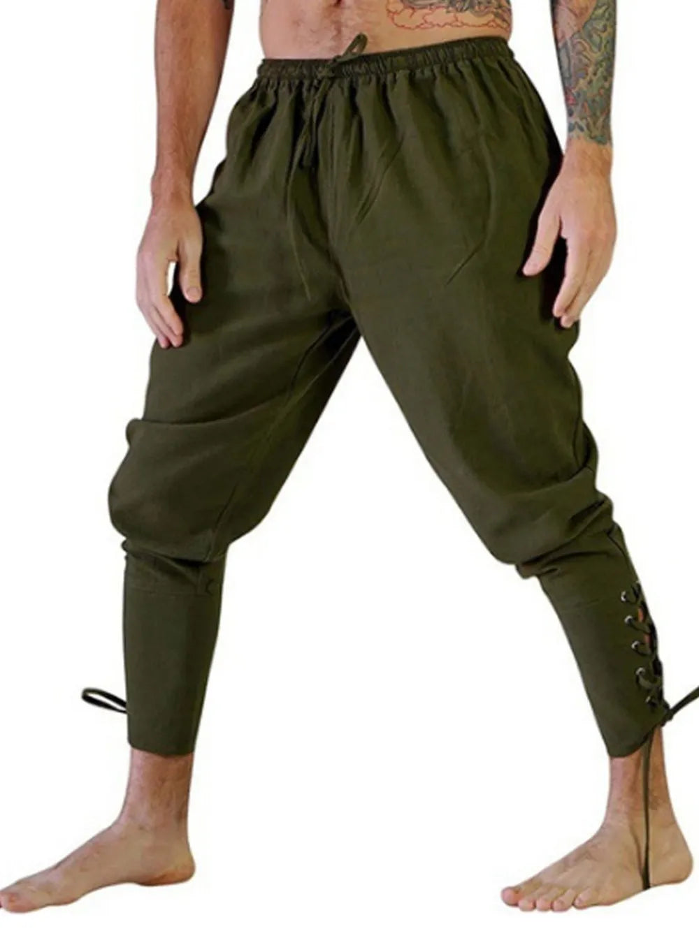 Men's full size drawstring joggers in olive green, plus size, cotton-polyester blend.