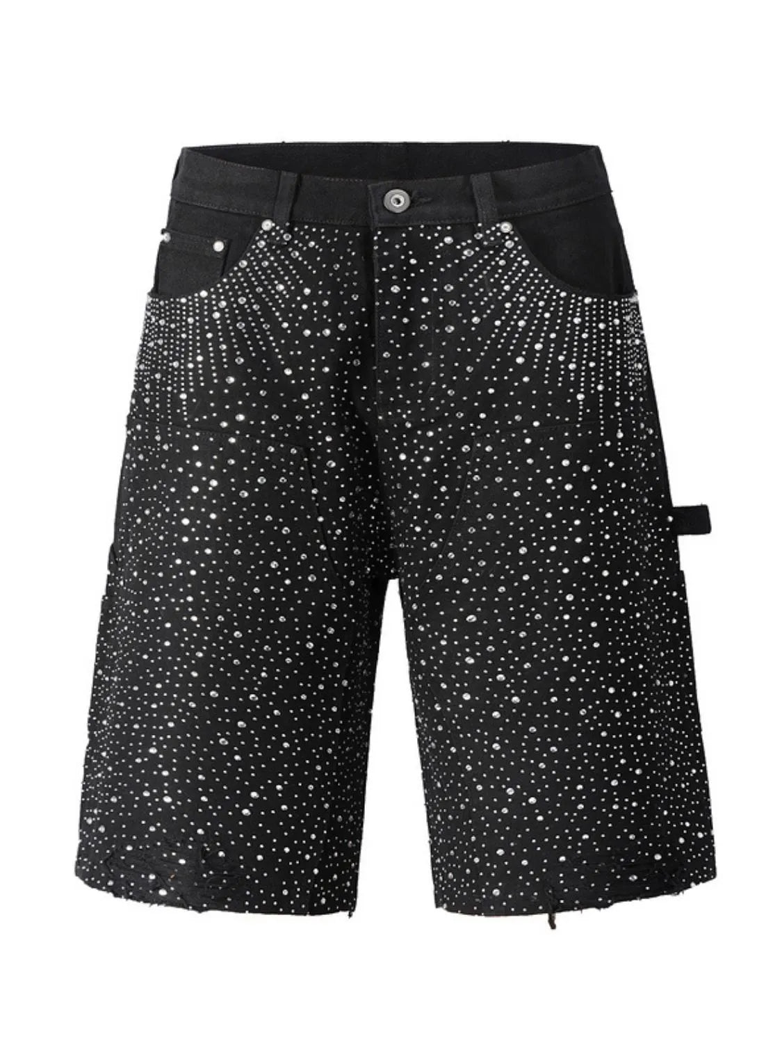 Men's rhinestone shorts with pockets, cotton blend, basic style, machine washable.