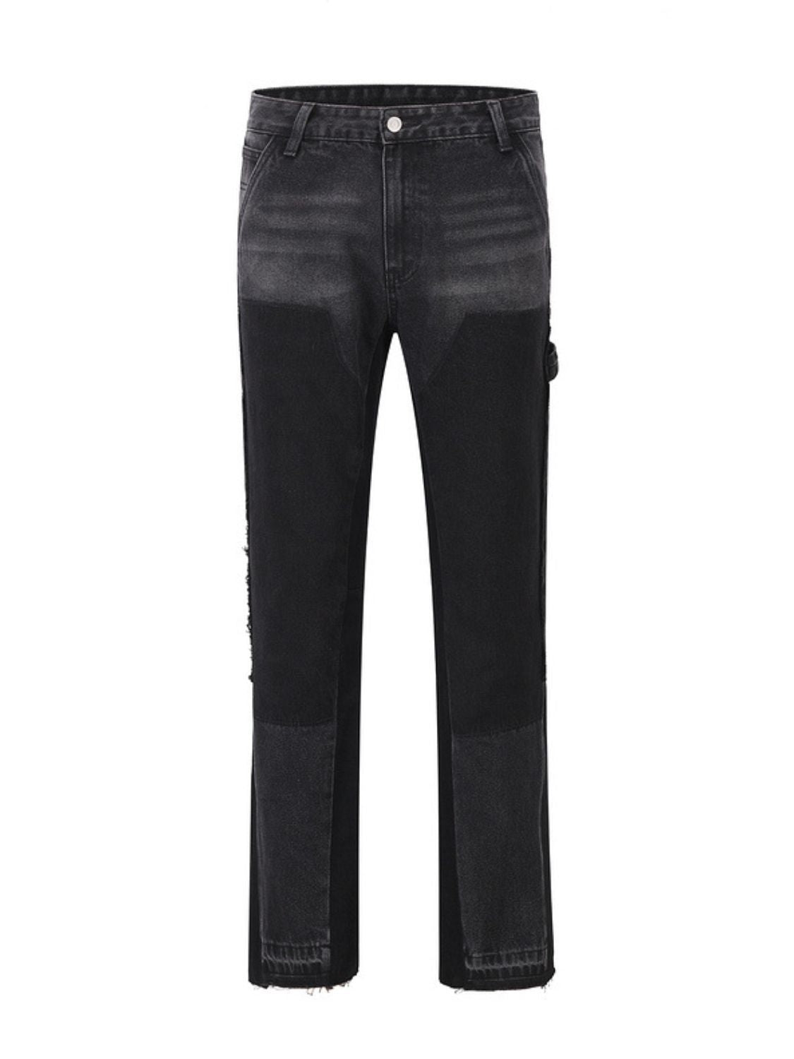 Men's full size washed straight leg jeans, plus size, basic style, no stretch.