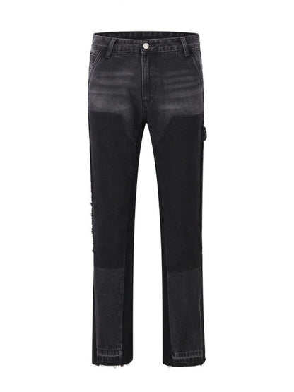 Men's full size washed straight leg jeans, plus size, basic style, no stretch.