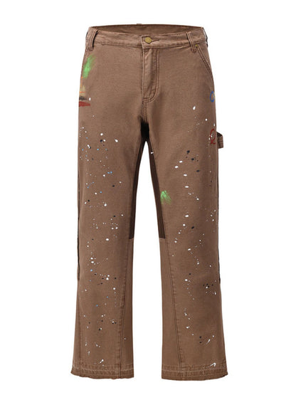 Men's washed bootcut cargo jeans with no stretch, 85% cotton, 15% polyester.
