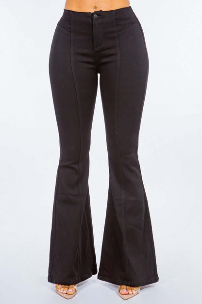 High waist pull-on flare jeans in black, offering a chic, retro-inspired look.