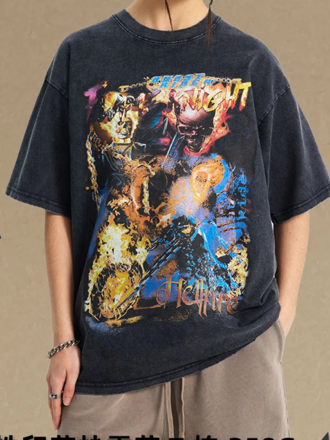 Men's graphic round neck half sleeve T-shirt in black with colorful design, slightly stretchy 100% cotton.