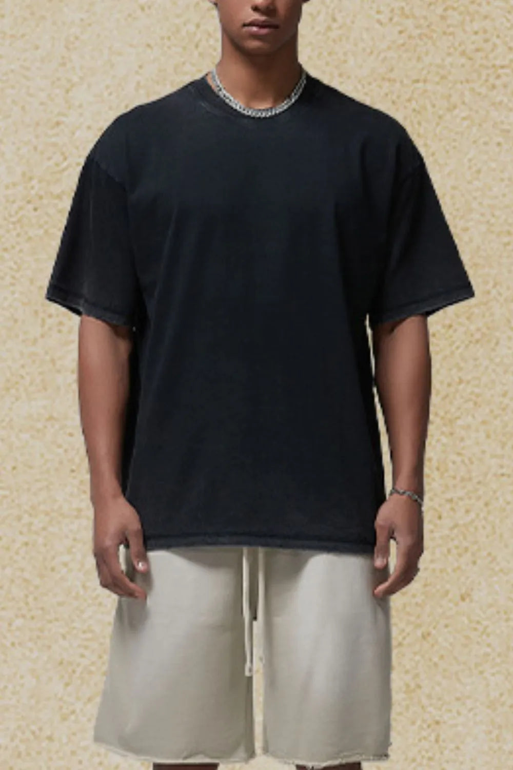 Men's round neck half sleeve t-shirt in black, 100% cotton, slightly stretchy, basic style.