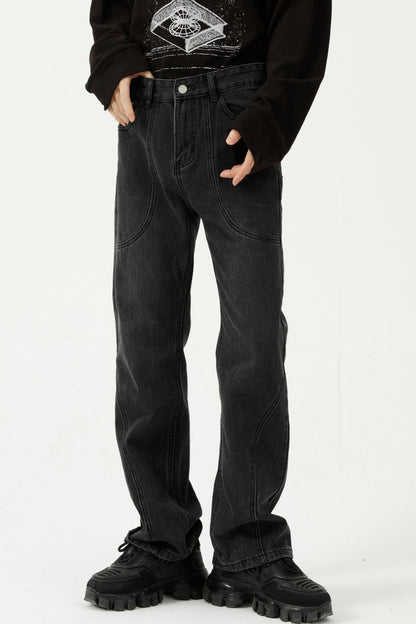 Straight-leg jeans with stitch detail, no stretch, cotton-viscose blend.