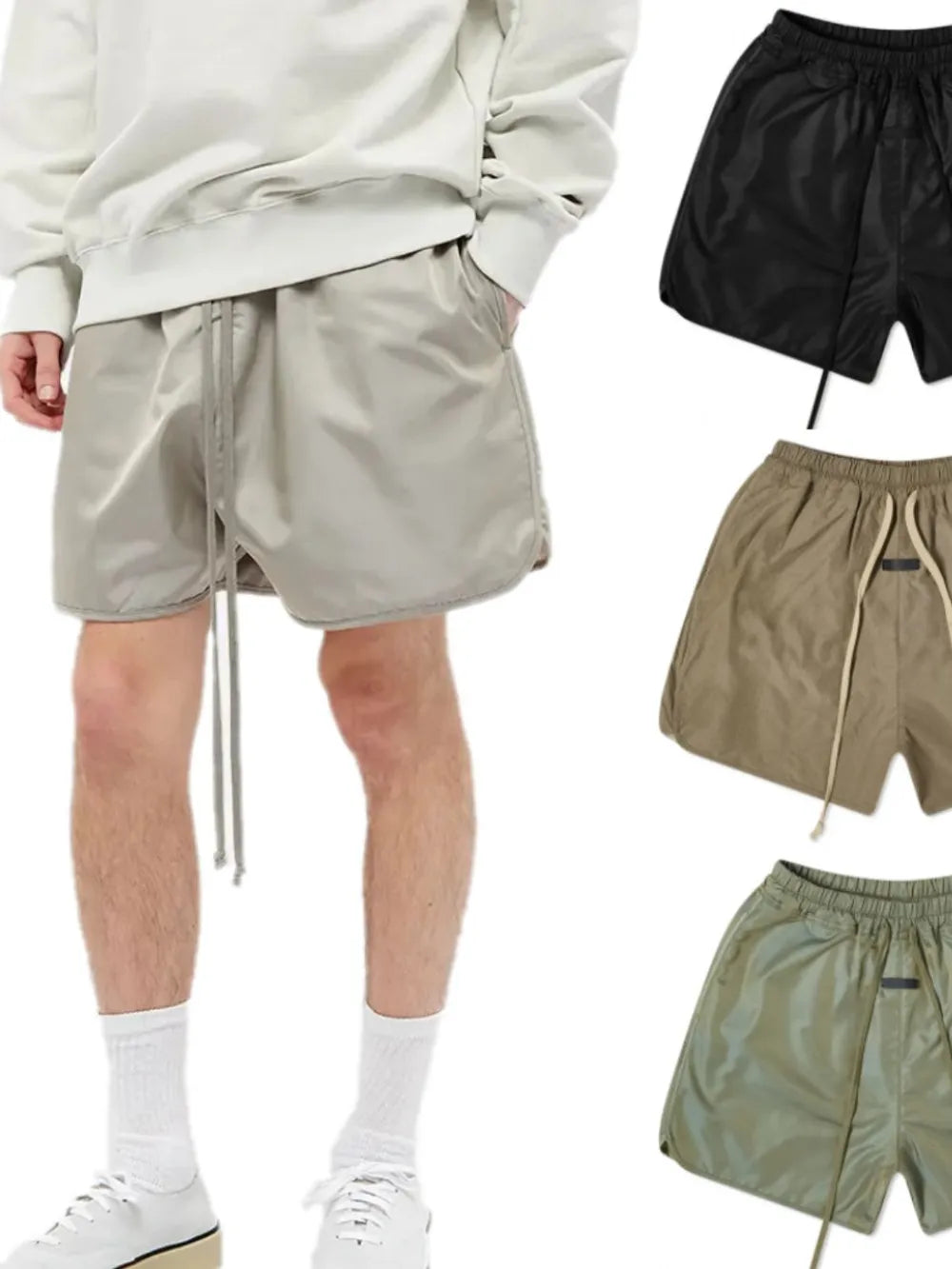 Men's plus size drawstring shorts with pockets in various colors, featuring a comfortable fit and basic style.
