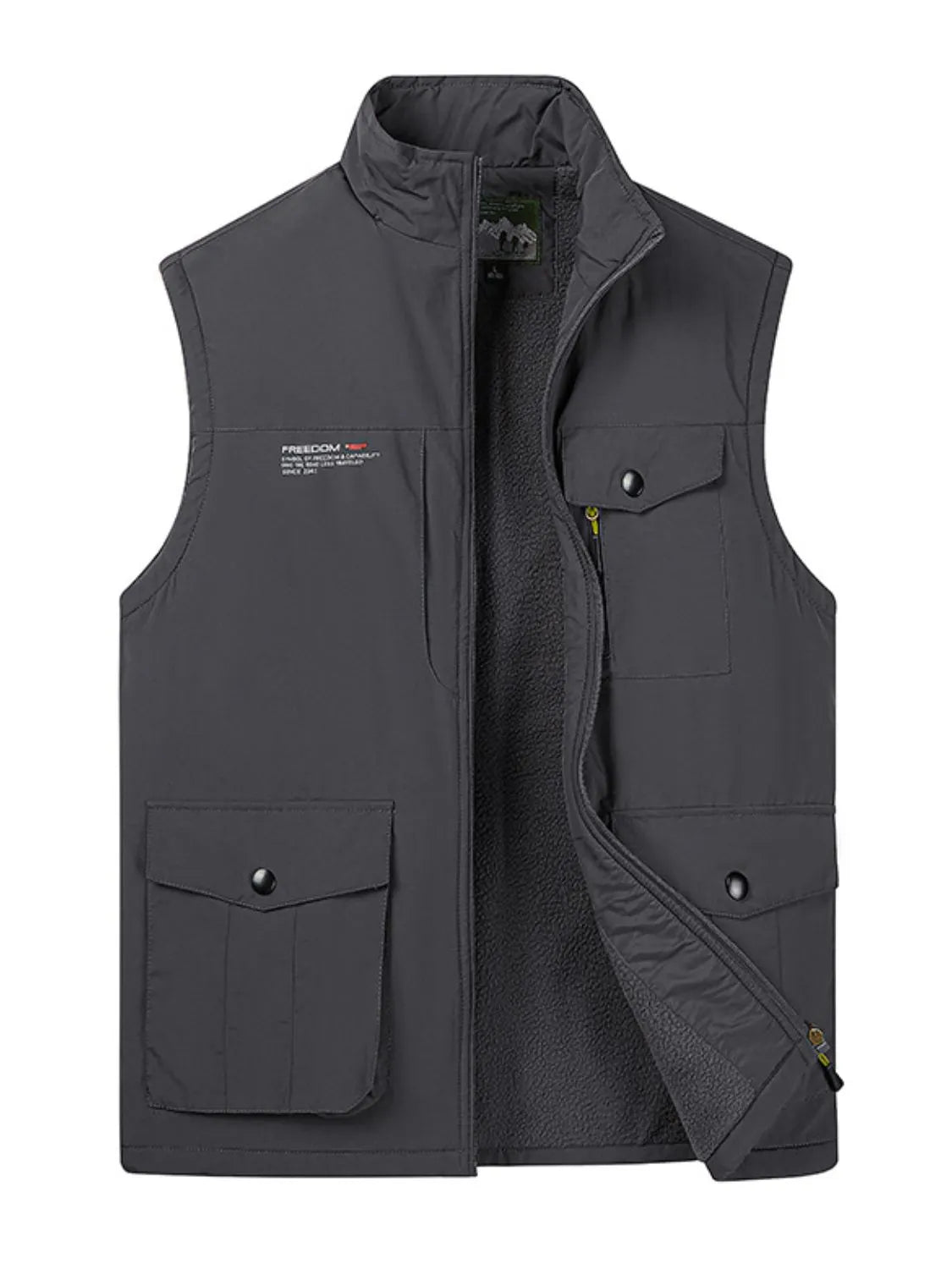 Men's Plus Size Zip Up Vest, basic style, slightly stretchy nylon fabric, front view with pockets.