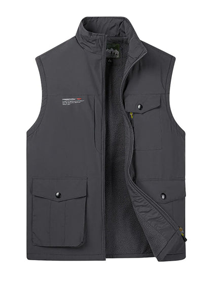 Men's Plus Size Zip Up Vest, basic style, slightly stretchy nylon fabric, front view with pockets.