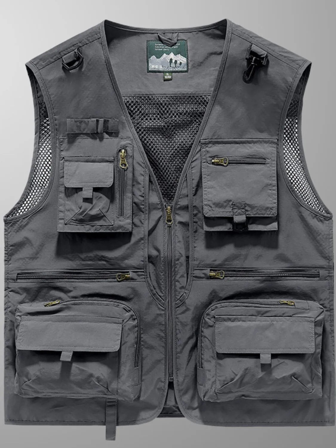 Men's full size zip-up vest in gray, plus size, 100% nylon.