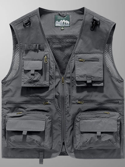 Men's full size zip-up vest in gray, plus size, 100% nylon.