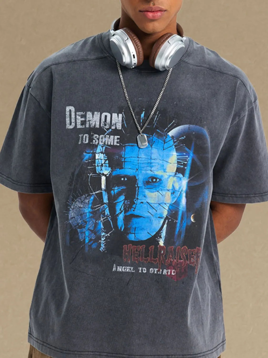 Men's graphic round neck half sleeve T-shirt featuring a bold design.