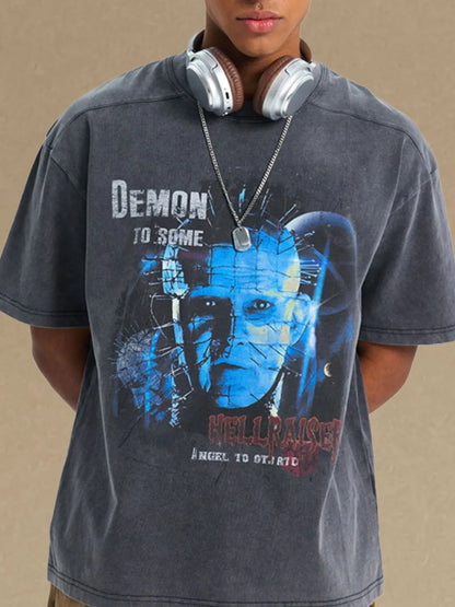 Men's graphic round neck half sleeve T-shirt featuring a bold design.