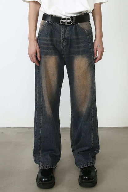 Men's loose fit jeans with a basic style, no stretch, featuring a dark wash.