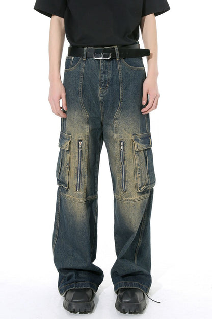 Mid Rise Jeans with Cargo Pockets, basic style, no stretch, 75.9% cotton, imported.