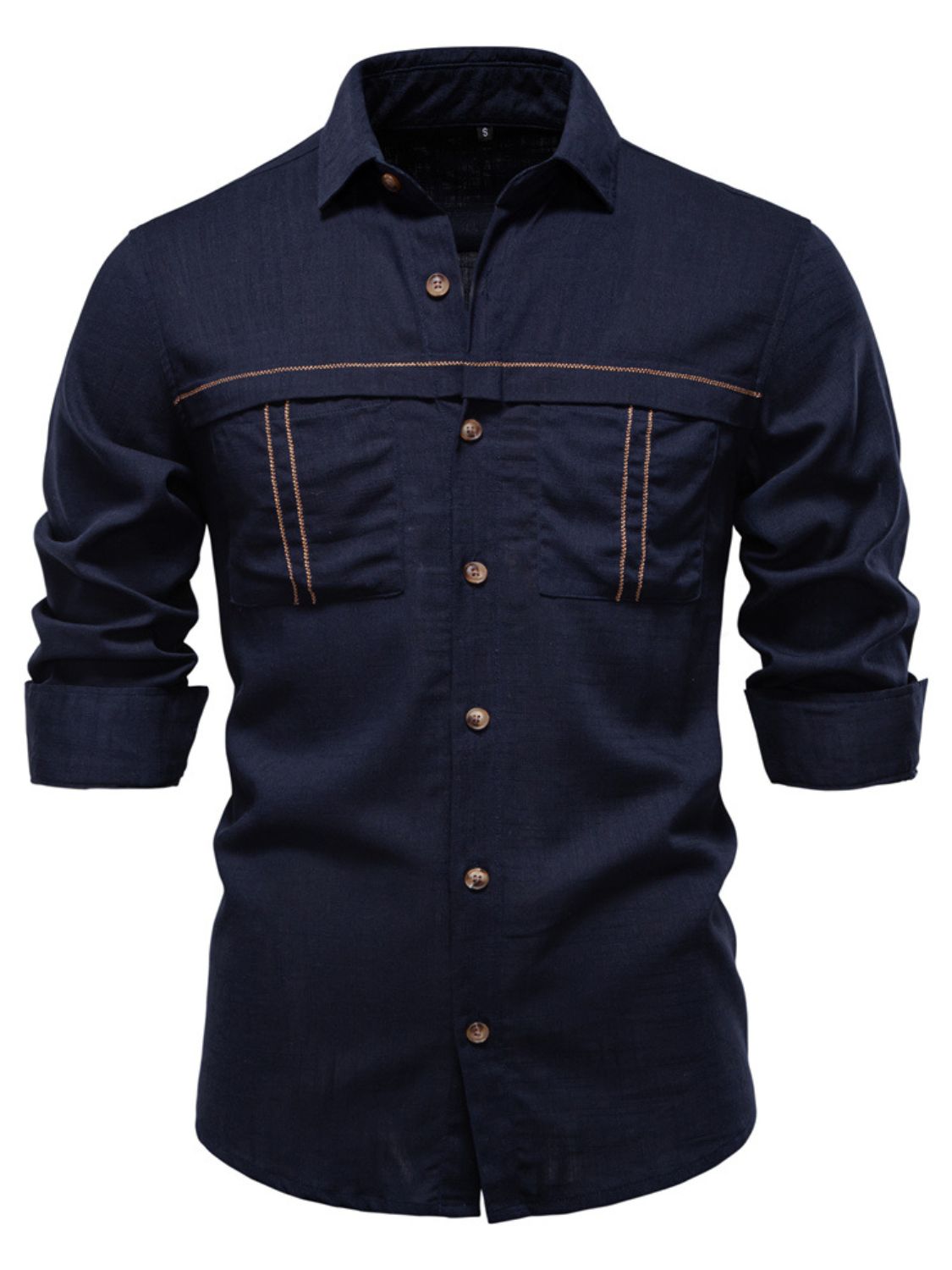 Men's button down collared neck shirt with pockets, slightly stretchy viscose and linen blend.