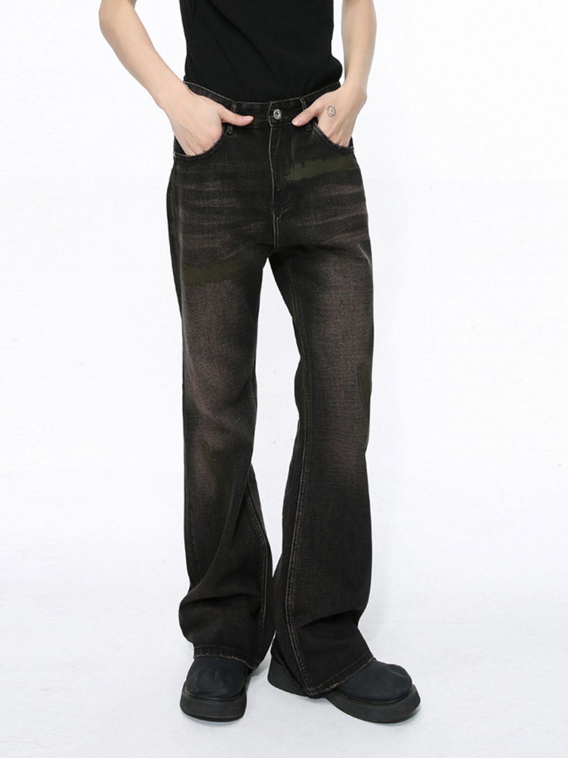 Men's Clean Fit Bootcut Jeans with Pockets, basic style, no stretch.