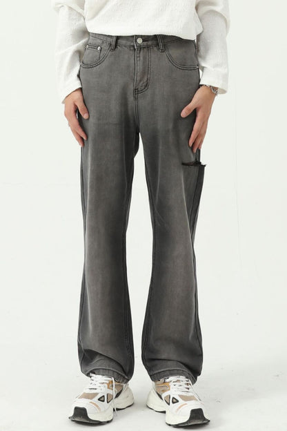 Wide straight men's jeans with pockets, no stretch, 95% cotton, 5% polyester.