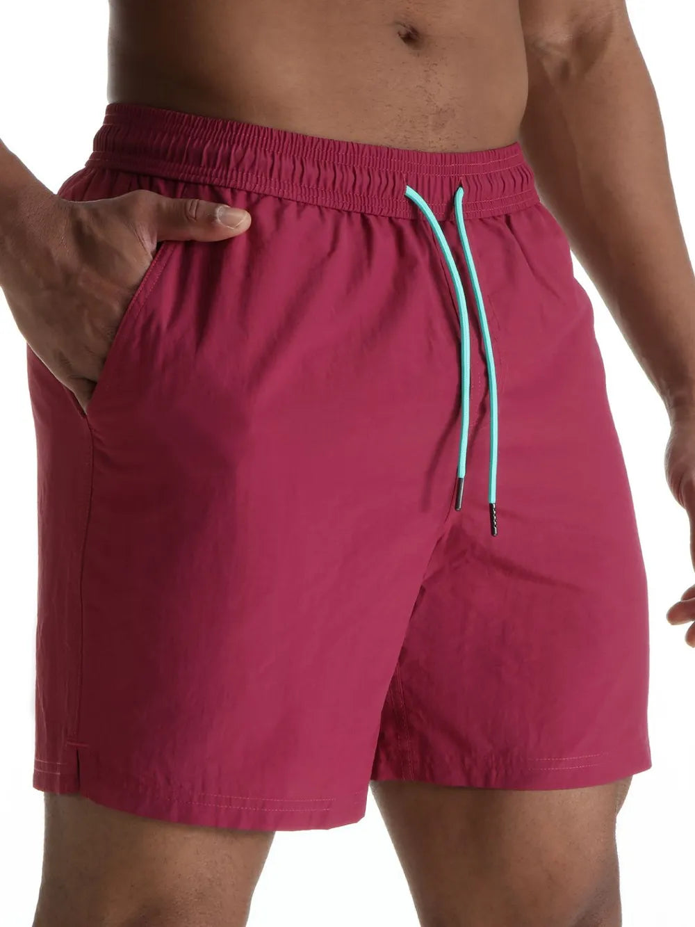 Men's plus size drawstring shorts with pockets in red color.