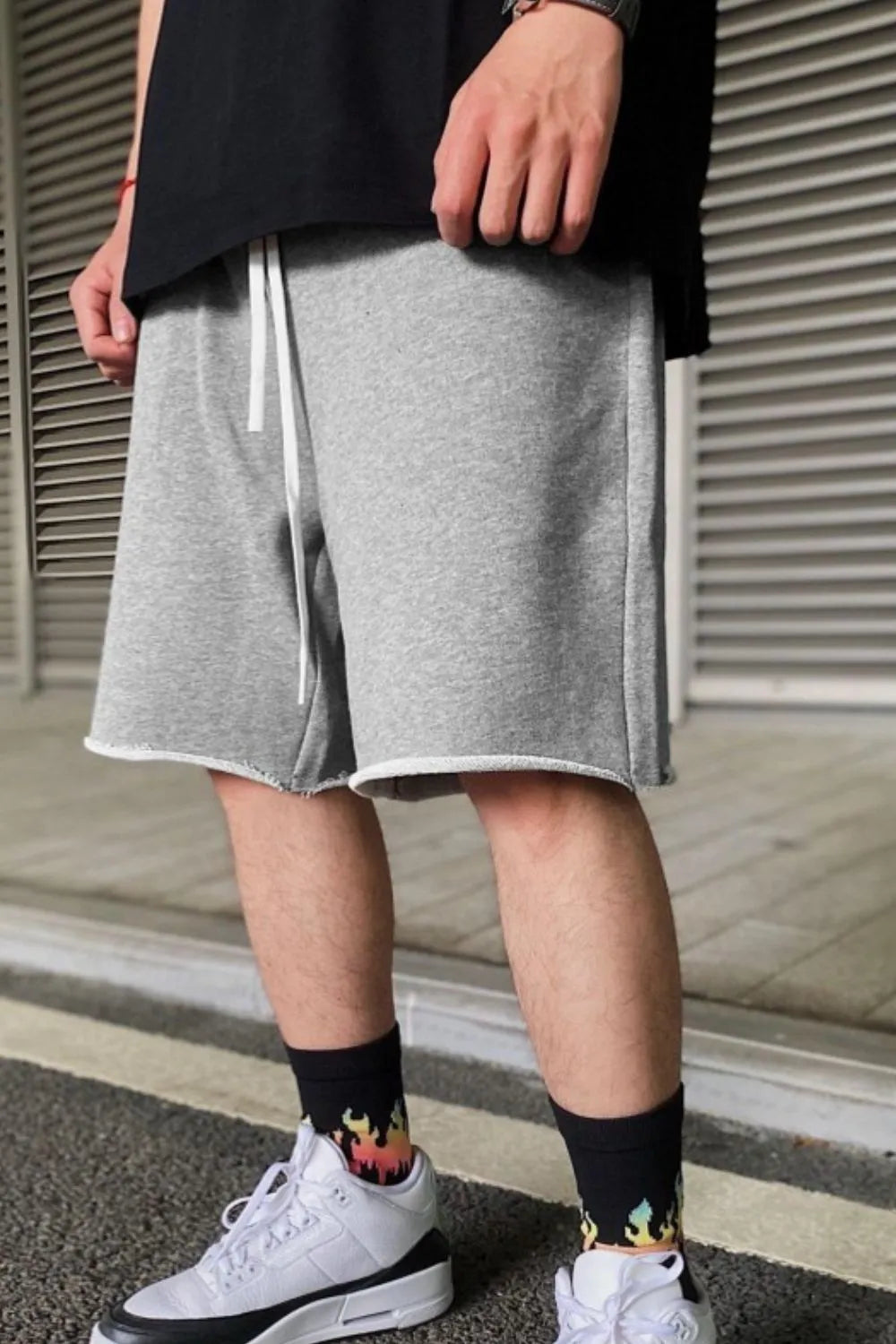 Men's Plus Size Drawstring Shorts in gray, basic style.