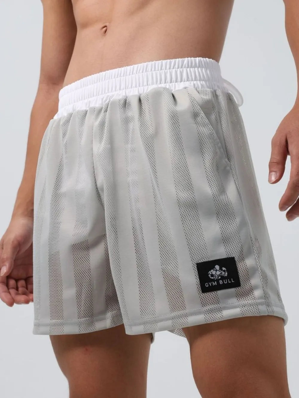 Men's Plus Size Elastic Waist Shorts in sheer polyester with basic style.
