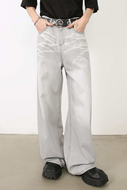 Men's loose fit jeans in light gray, basic style without stretch.