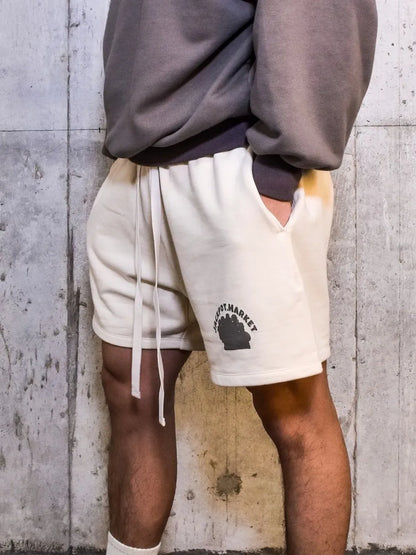 Men's plus size drawstring shorts with pockets in off-white, basic style, made of 95% cotton and 5% polyester.