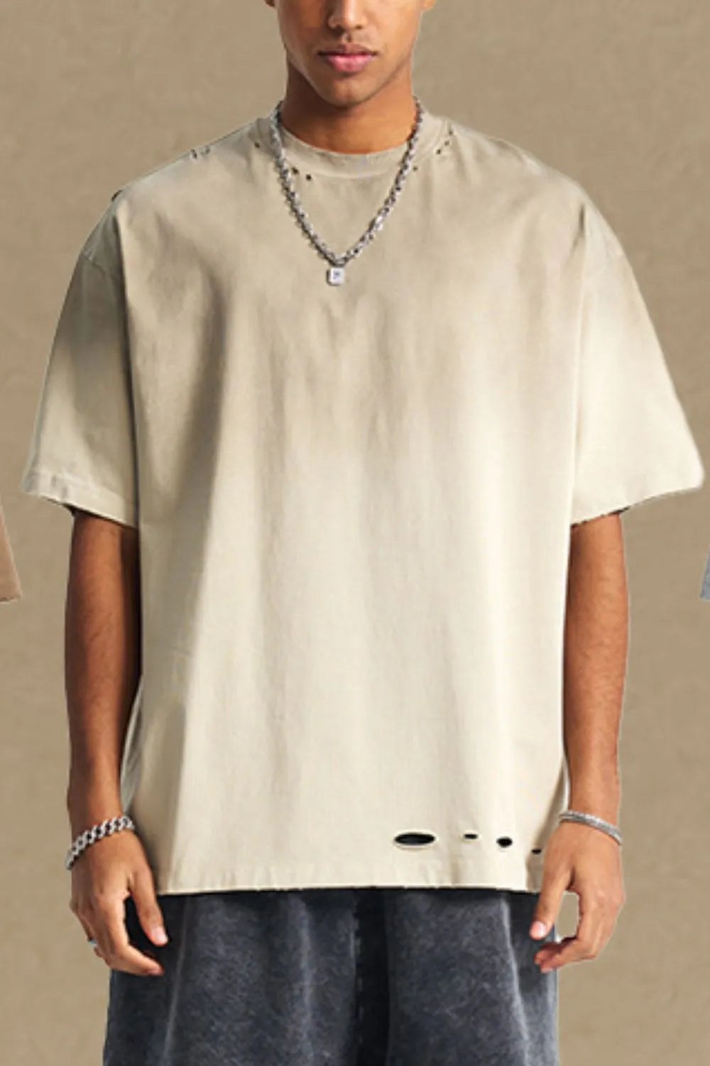 Men's Round Neck Half Sleeve T-Shirt, distressed style, 100% cotton.