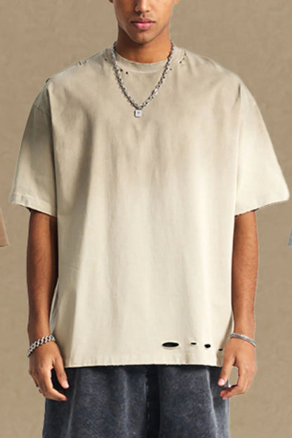 Men's Round Neck Half Sleeve T-Shirt, distressed style, 100% cotton.