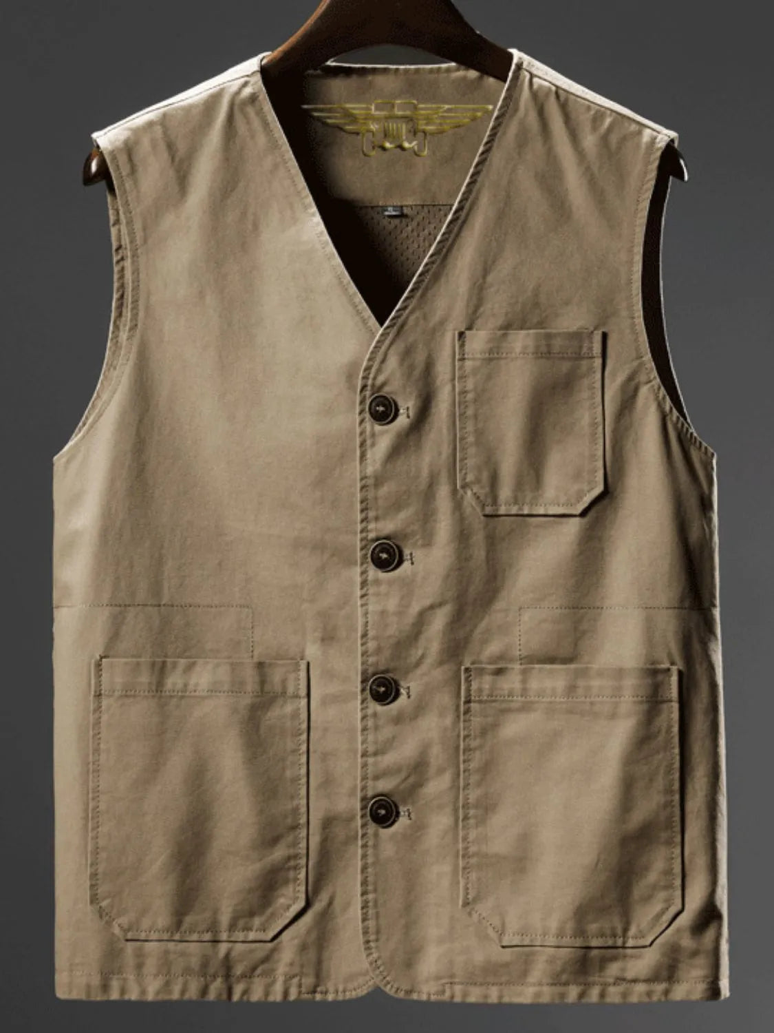 Men's plus size button up vest in basic style, slightly stretchy with front pockets.