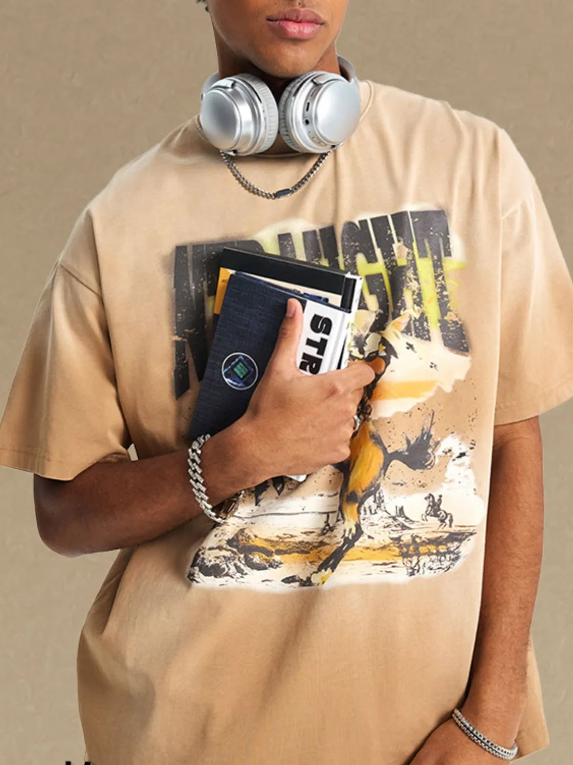 Men's Graphic Round Neck Half Sleeve T-Shirt, 100% cotton, featuring a unique graphic design.