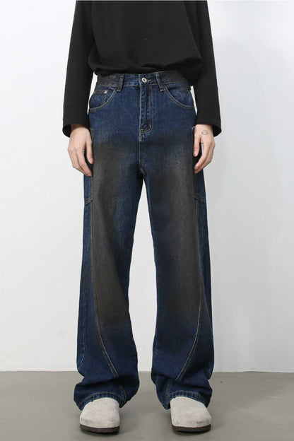 Men's baggy jeans with pockets, no stretch, cotton blend, basic style.