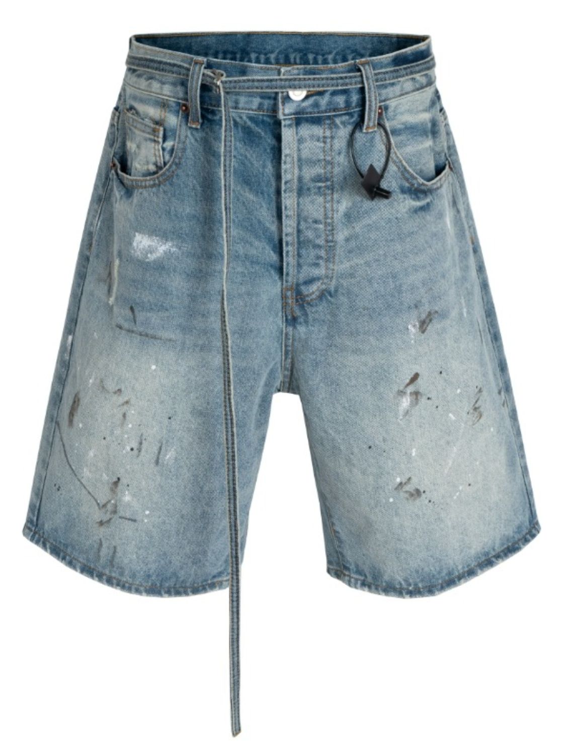 Men's washed graffiti print denim Bermuda shorts, basic style, cotton and polyester blend.