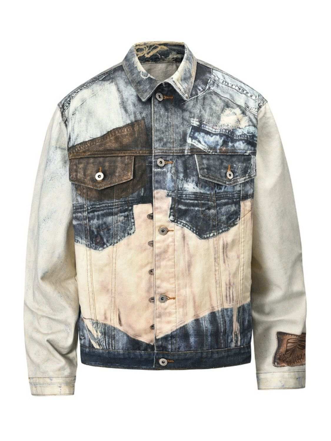 Men's lace-up back button-up denim jacket with pockets, 95% cotton, 5% viscose, basic style.