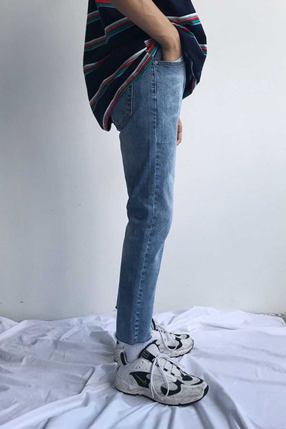 Men's skinny jeans in light blue with no stretch and basic style.