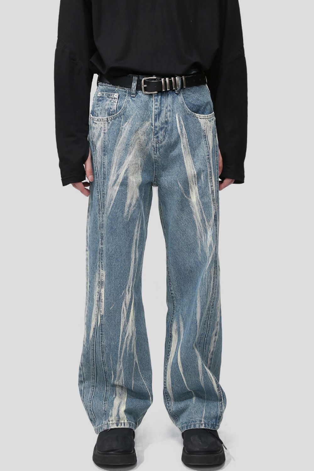 Paint Wide Leg Men's Jeans with Pockets, basic style, no stretch, 95% cotton.