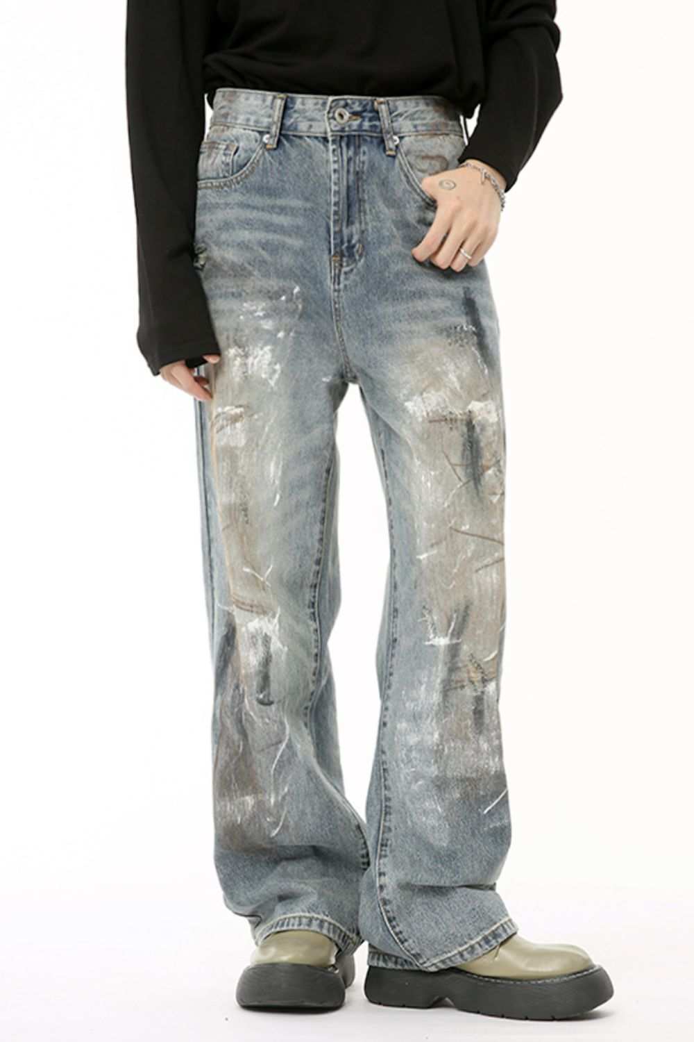 Baggy jeans with pockets, no stretch, cotton blend.