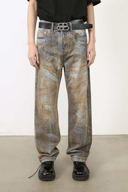 Men's baggy jeans with pockets, basic style, made of cotton, viscose, polyester.