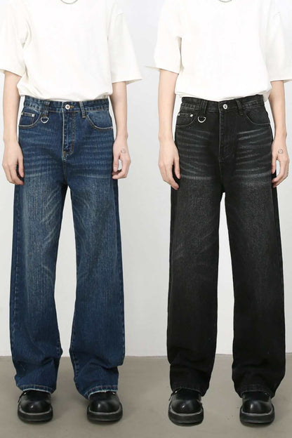 Men's Cat's Whisker Jeans in blue and black, basic style, no stretch, 85% cotton.